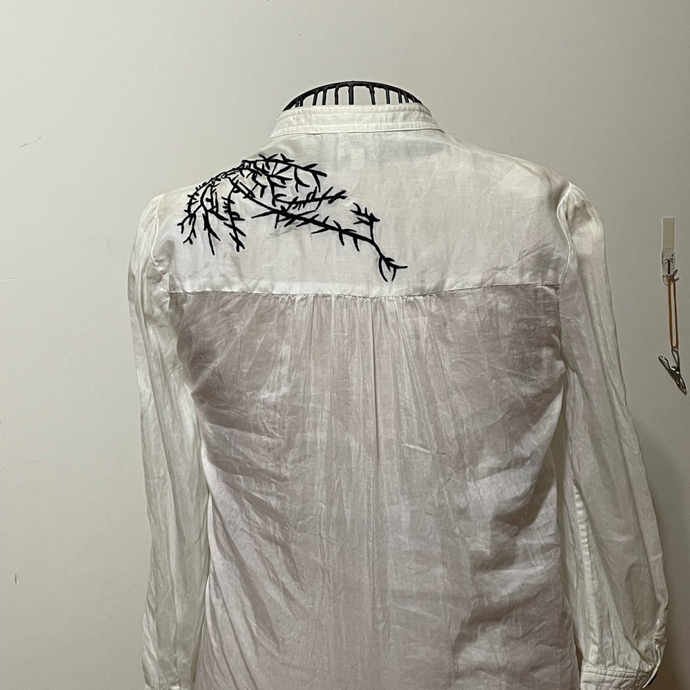 KENZO long white silk shirt L 12-14 vintage Balenciaga - Picture 5 of 12